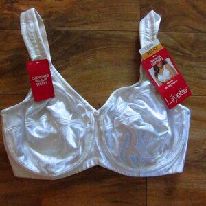 NWT- LILYETTE White Unlined Satin Maximum Support Underwire Bra Size 36DD